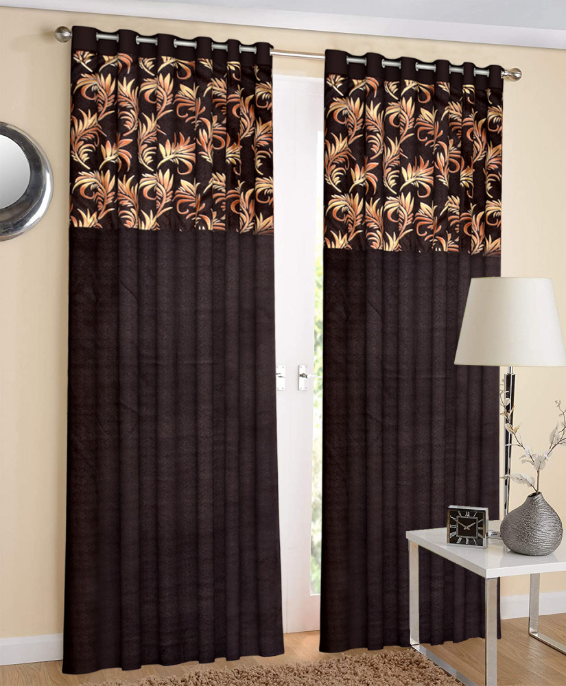 Kuber Industries Leaf Print Room Darkening  Door Curtain, 7 Feet (Brown)