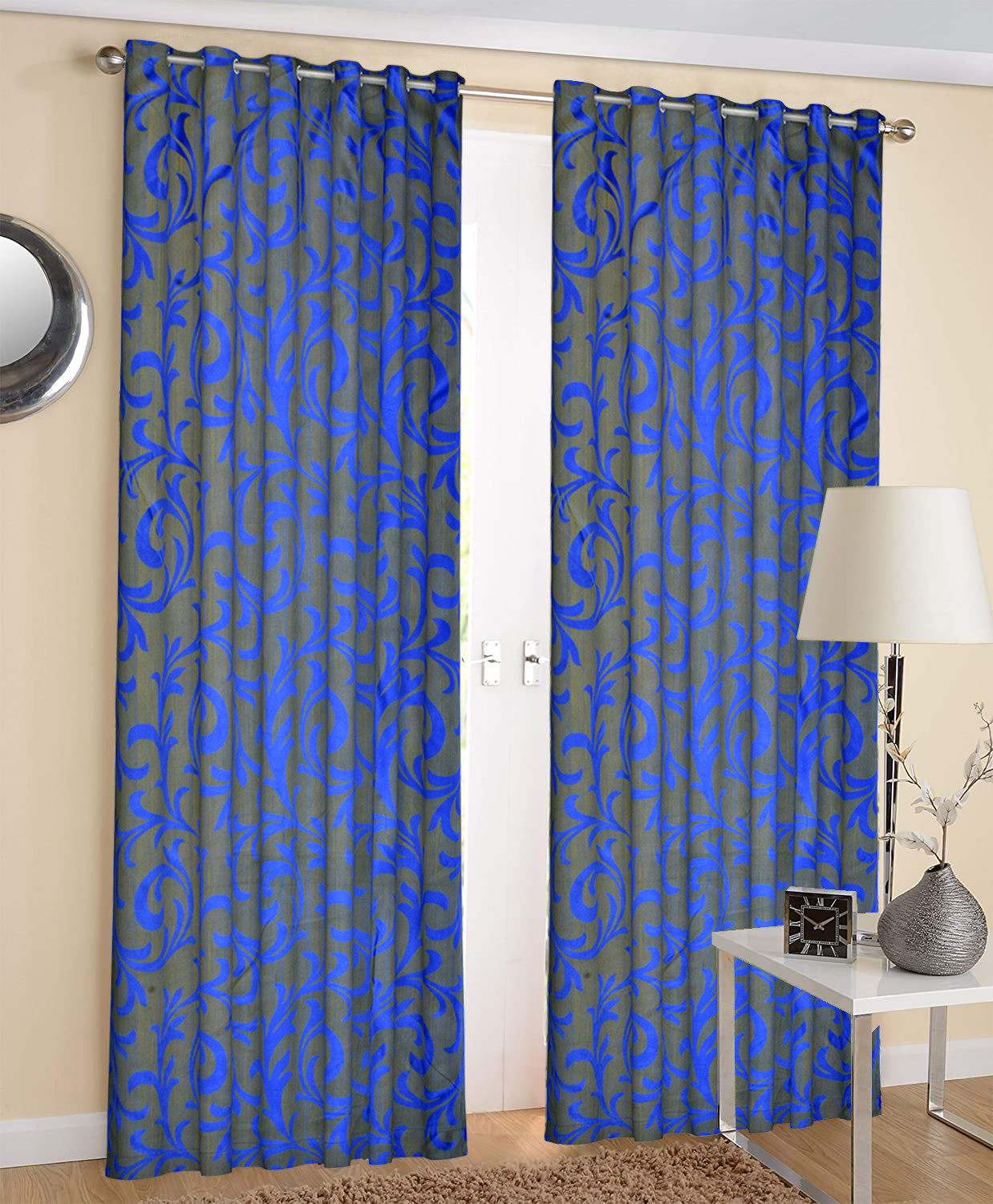 Kuber Industries Leaf Print Room Darkening Door Curtain, 7 Feet (Blue)
