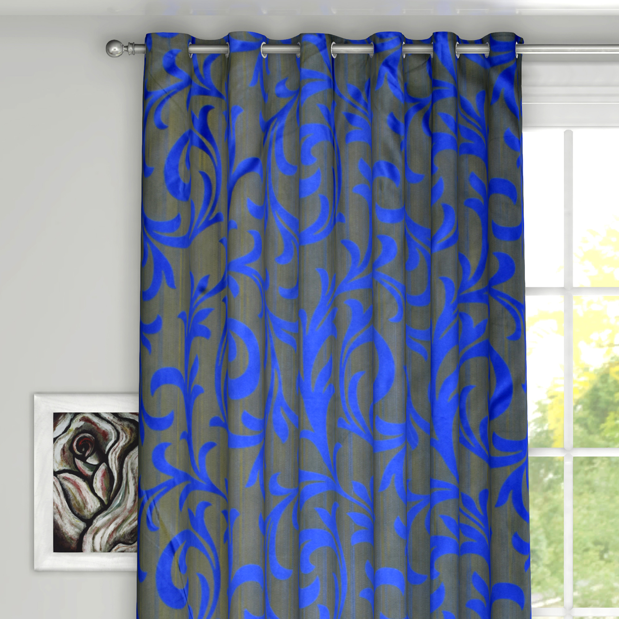 Kuber Industries Leaf Print Room Darkening Door Curtain, 7 Feet (Blue)