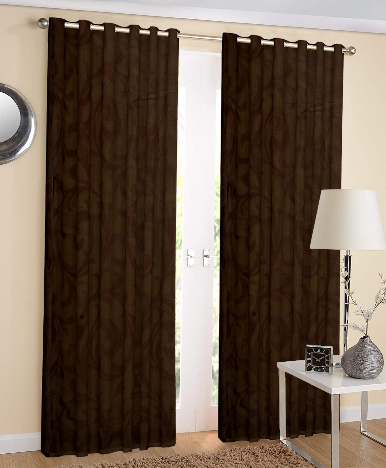 Kuber Industries Leaf Print Room Darkening Door Curtain, 7 Feet (Brown)
