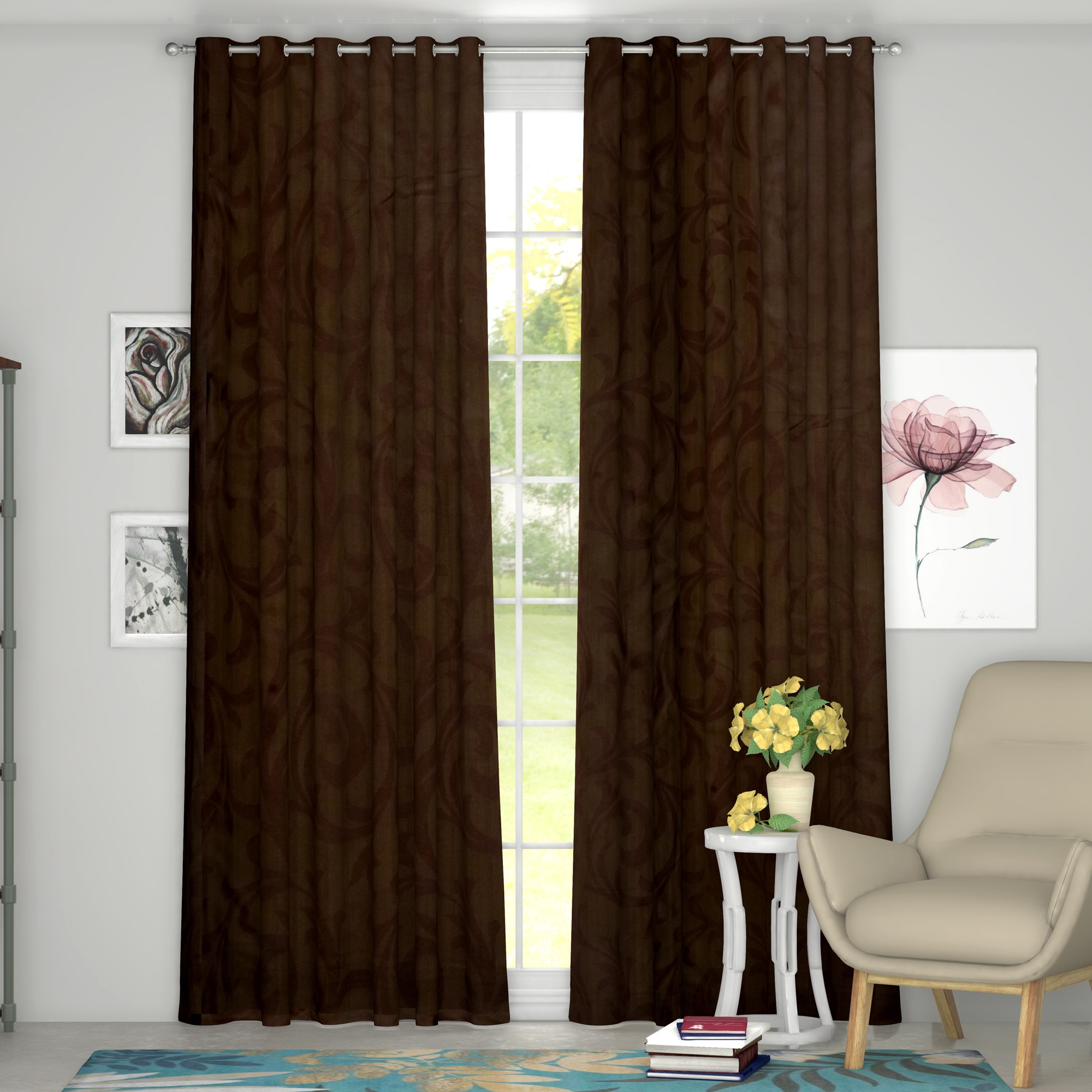 Kuber Industries Leaf Print Room Darkening Door Curtain, 7 Feet (Brown)