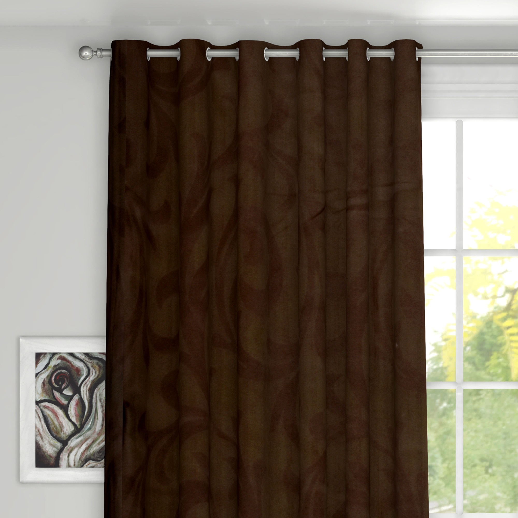 Kuber Industries Leaf Print Room Darkening Door Curtain, 7 Feet (Brown)