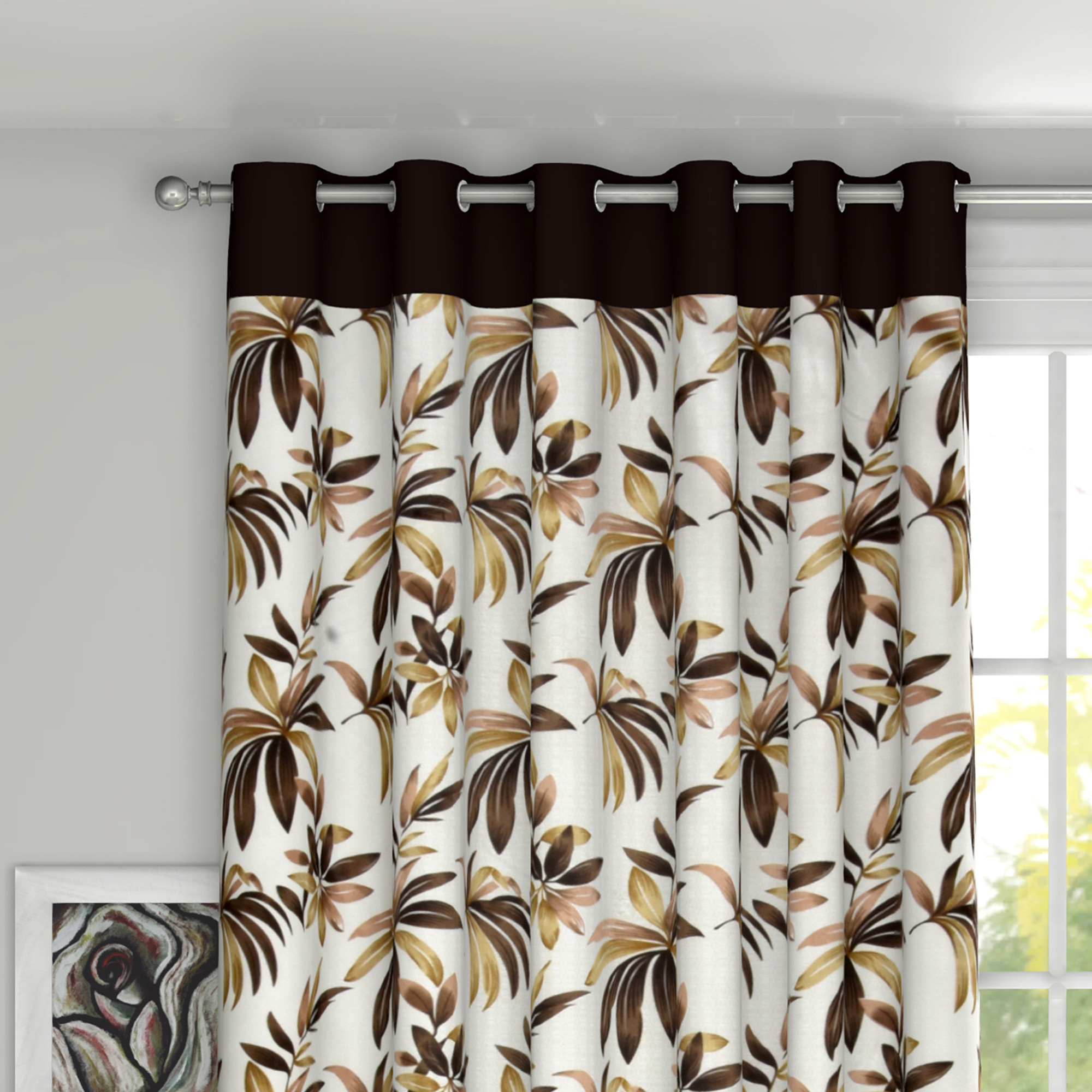 Kuber Industries Leaf Print Room Darkening Door Curtain, 7 Feet (Brown)