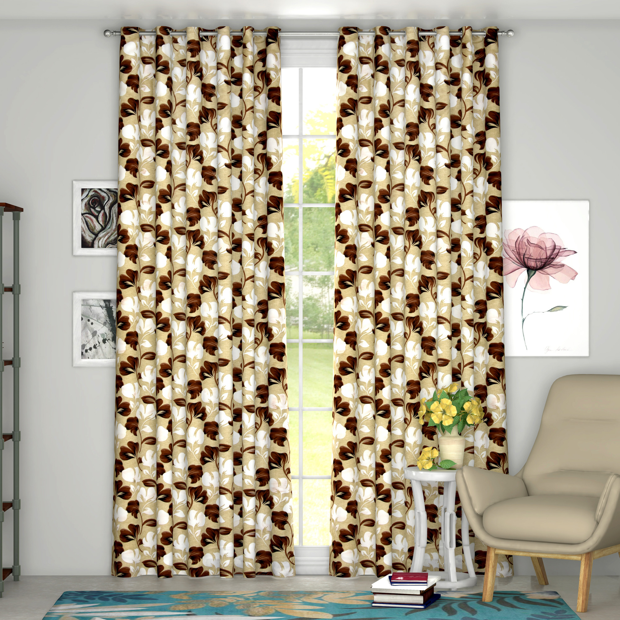Kuber Industries Leaf Print Room Darkening Door Curtain, 7 Feet (Green)