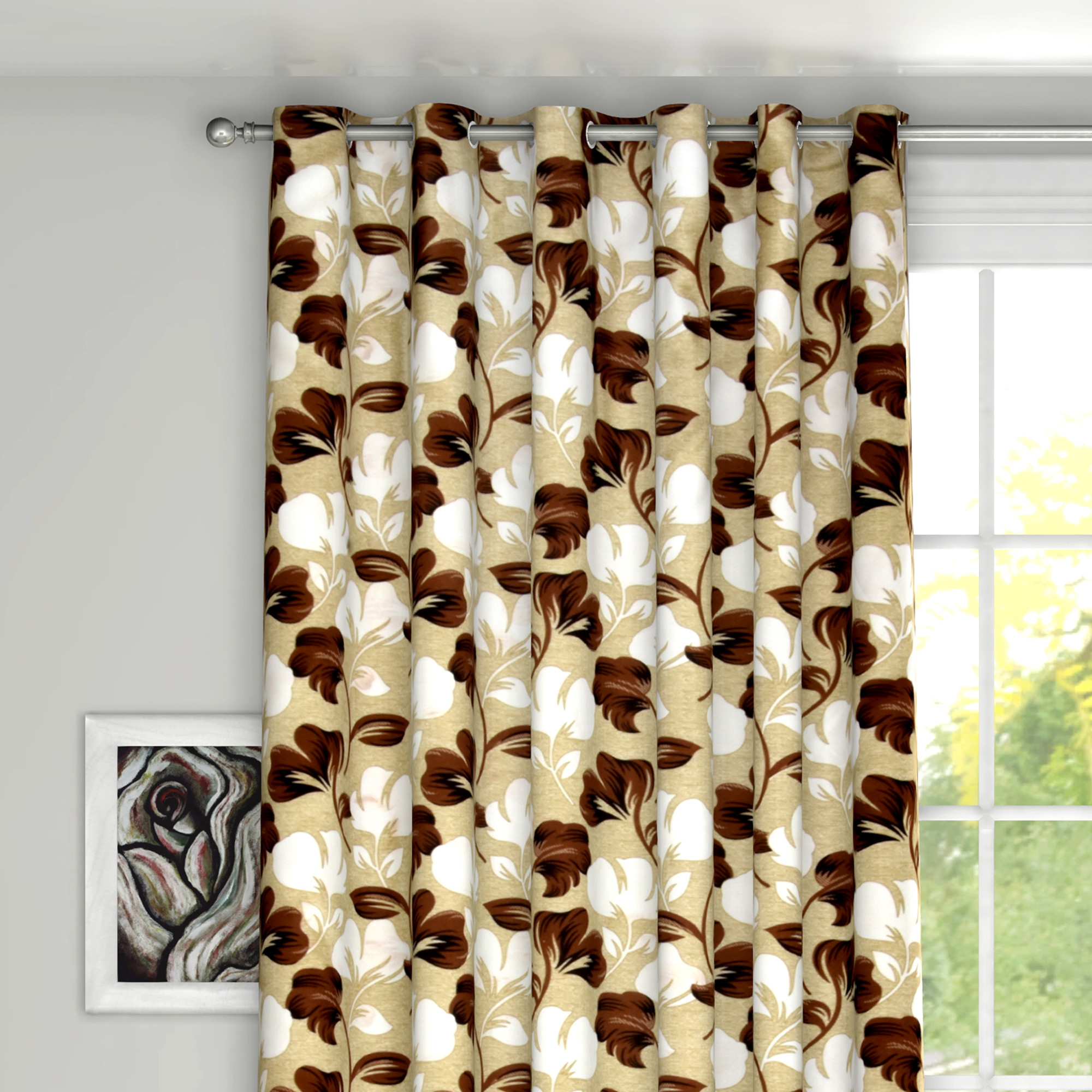 Kuber Industries Leaf Print Room Darkening Door Curtain, 7 Feet (Green)