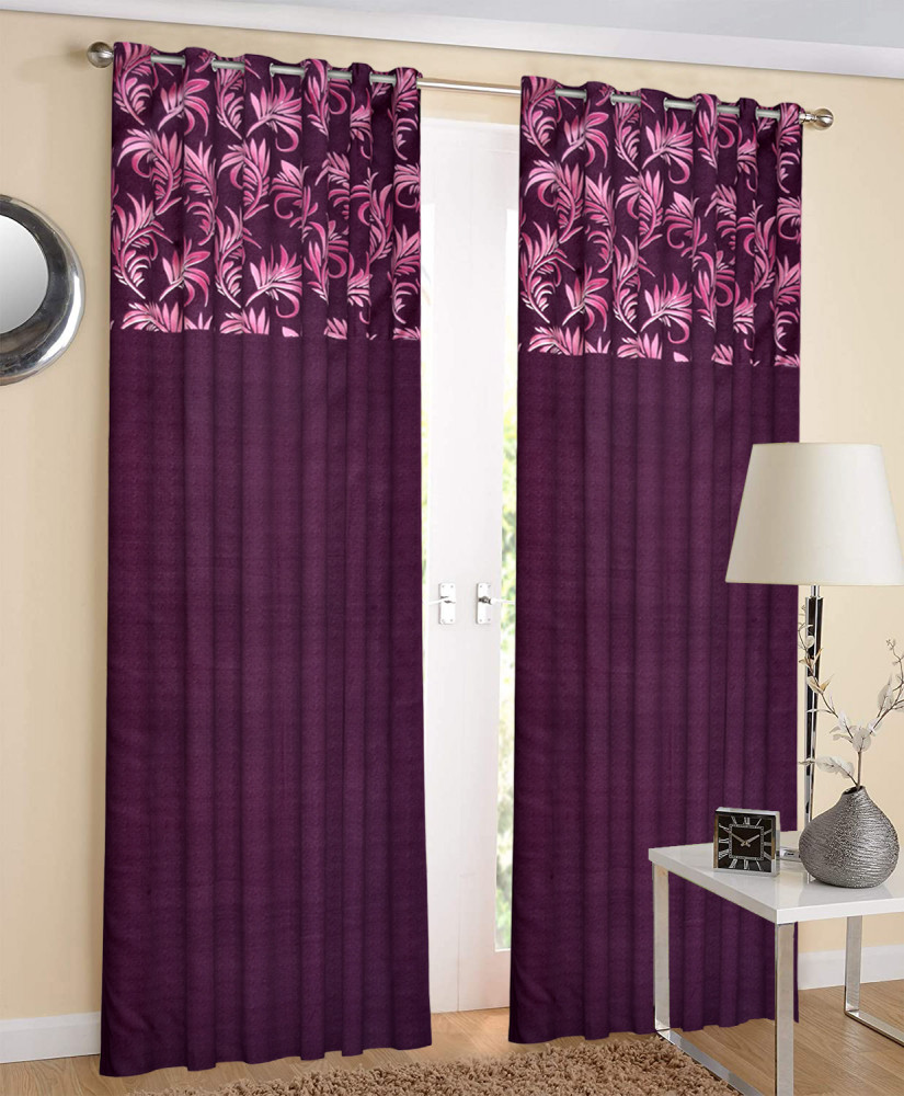 Kuber Industries Leaf Print Room Darkening Door Curtain, 7 Feet (Pink)