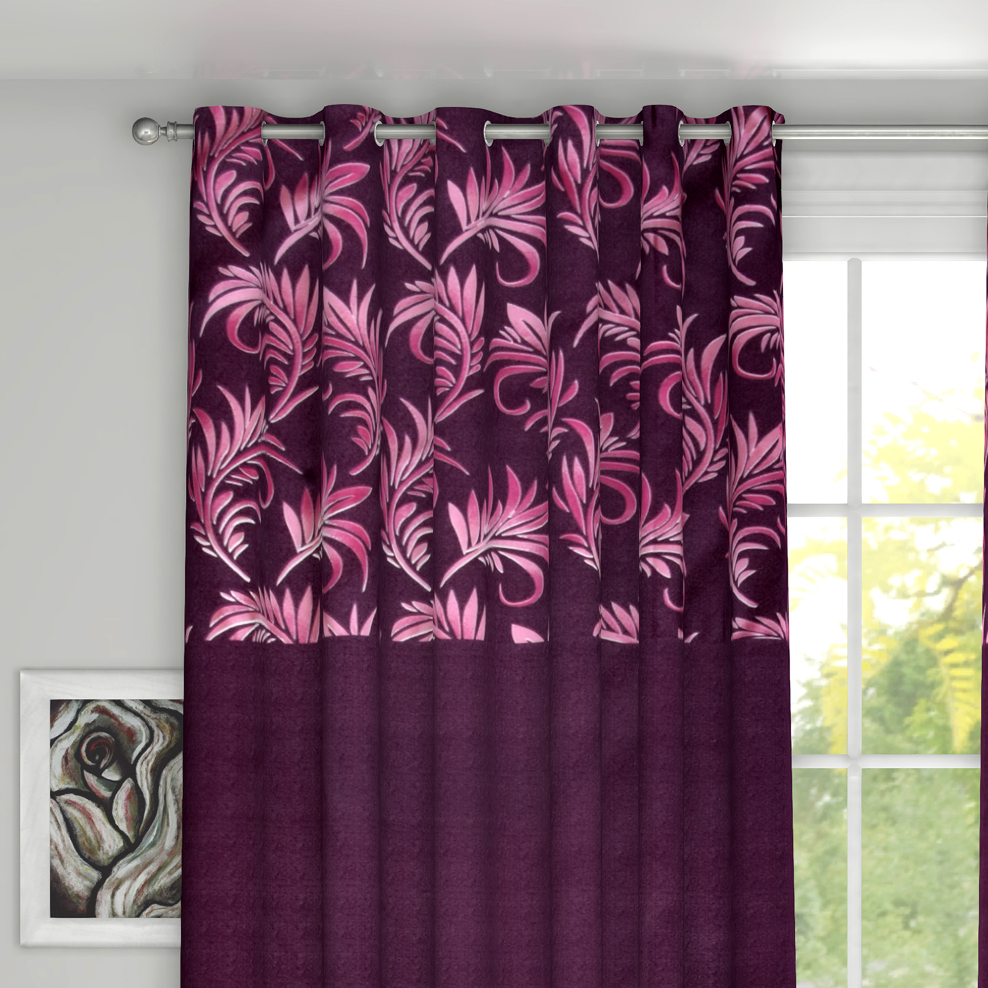 Kuber Industries Leaf Print Room Darkening Door Curtain, 7 Feet (Pink)
