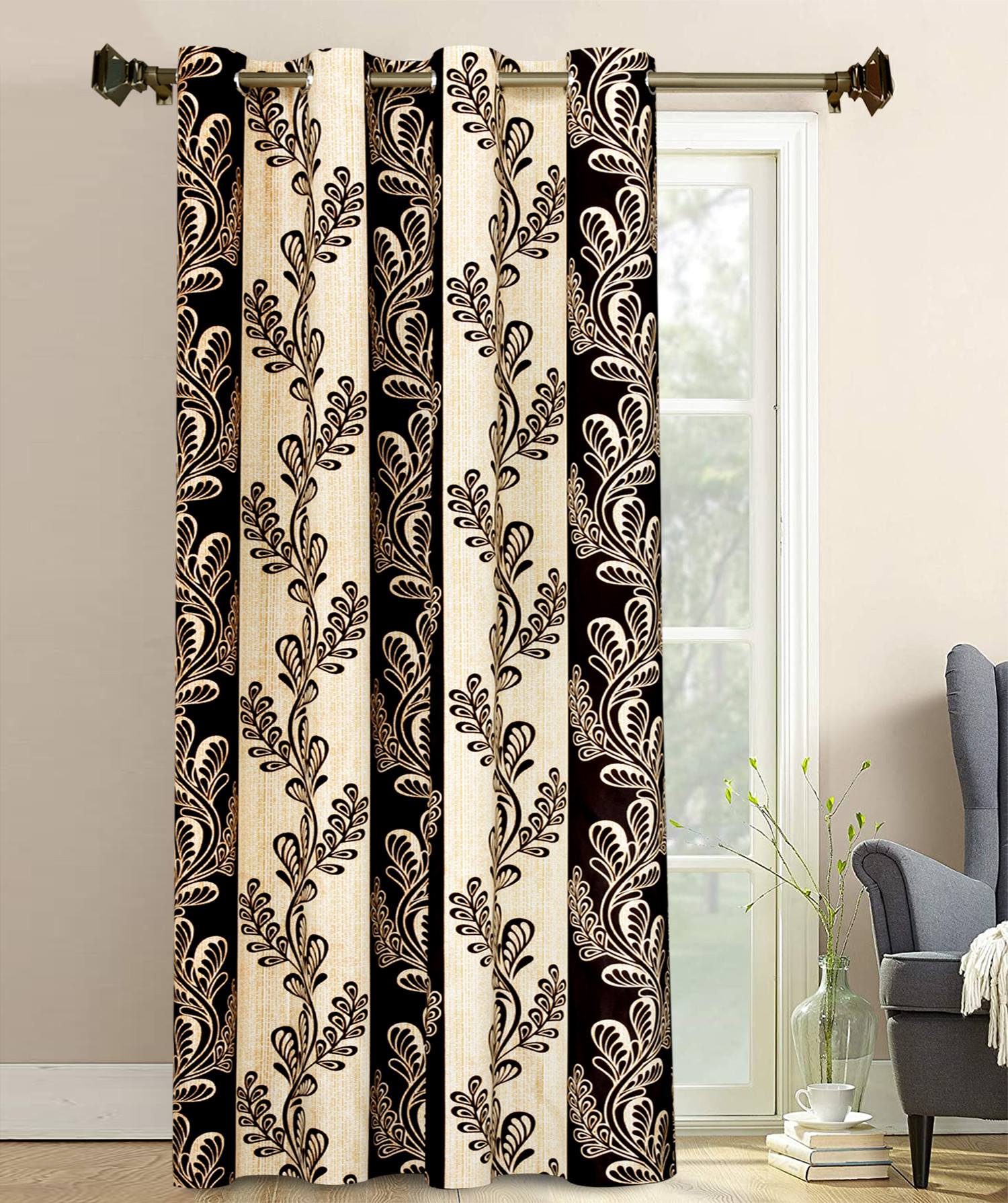 Kuber Industries Leaf Printed 7 Feet Door Curtain For Living Room, Bed Room, Kids Room With 8 Eyelet (Brown)-HS43KUBMART25597
