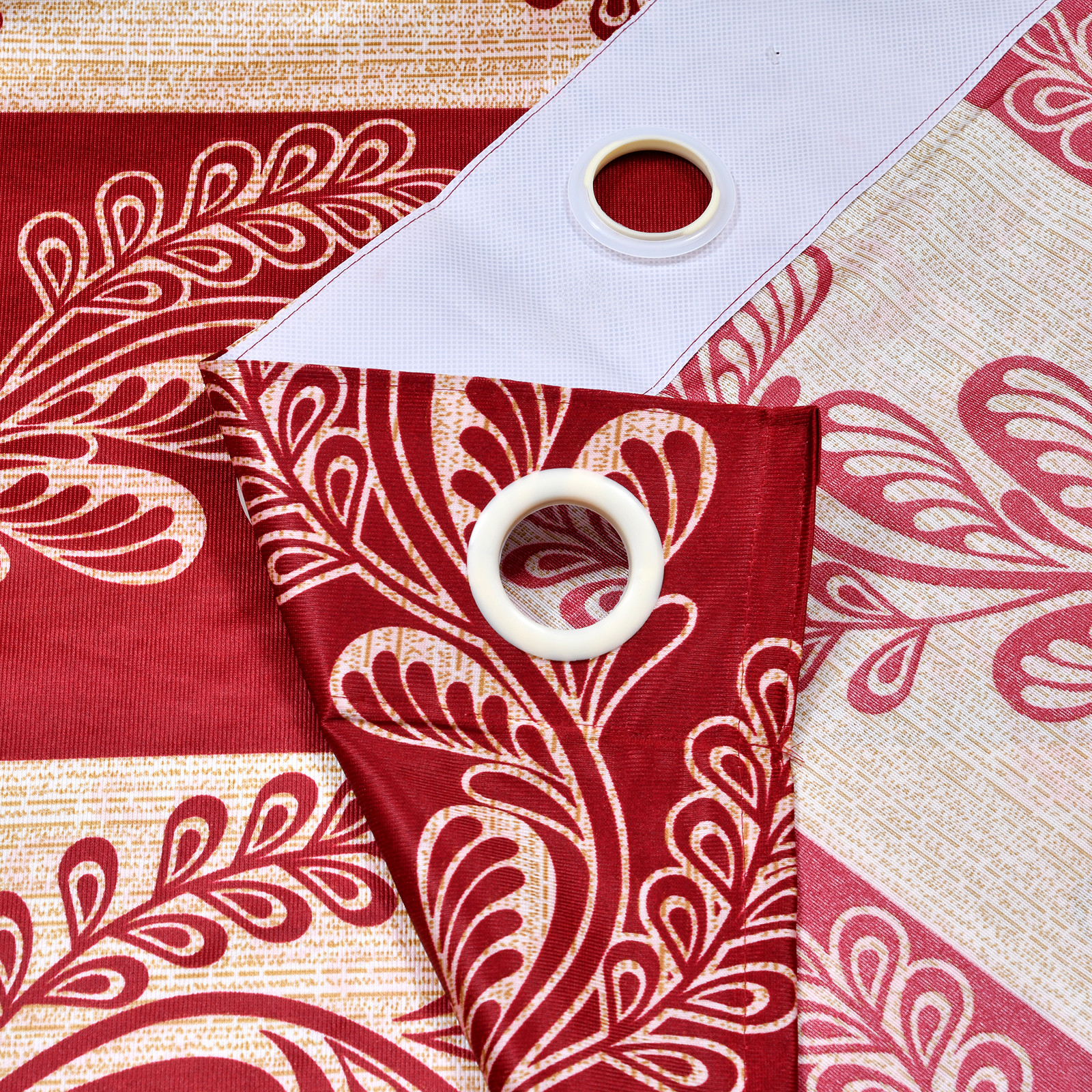 Kuber Industries Leaf Printed 7 Feet Door Curtain For Living Room, Bed Room, Kids Room With 8 Eyelet (Maroon)-HS43KUBMART25593