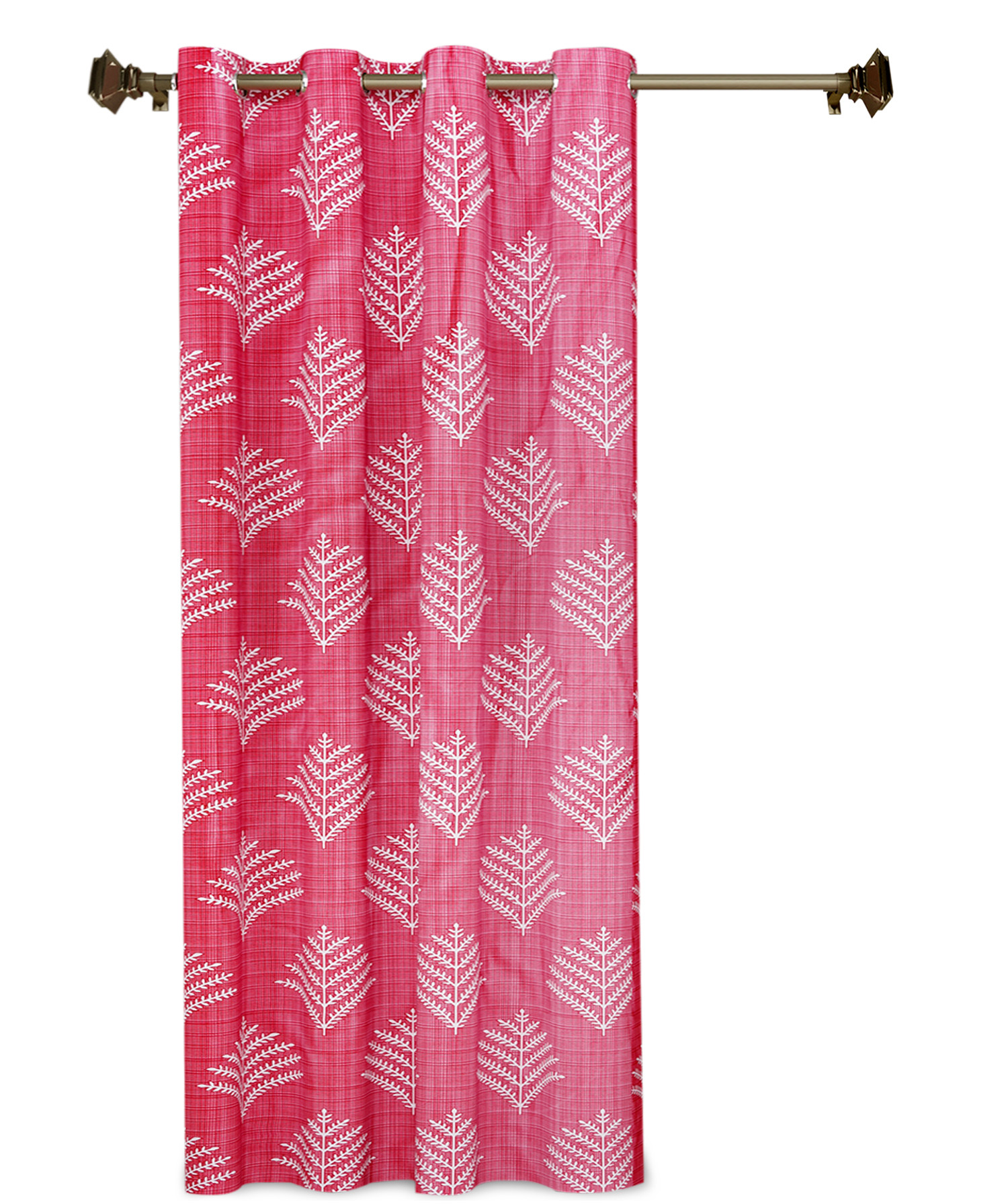Kuber Industries Leaf Printed 7 Feet Door Curtain For Living Room, Bed Room, Kids Room With 8 Eyelet (Pink)-HS43KUBMART25585
