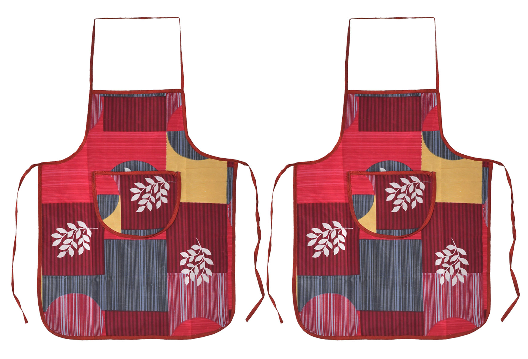 Kuber Industries Leaf Printed Apron with 1Front Pocket (Pink)