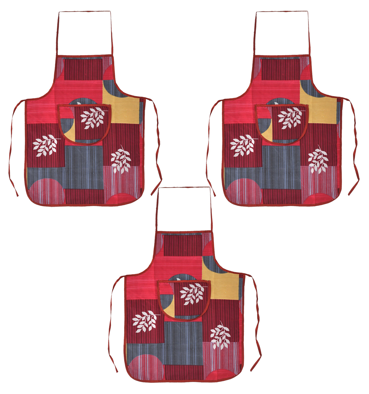 Kuber Industries Leaf Printed Apron with 1Front Pocket (Pink)
