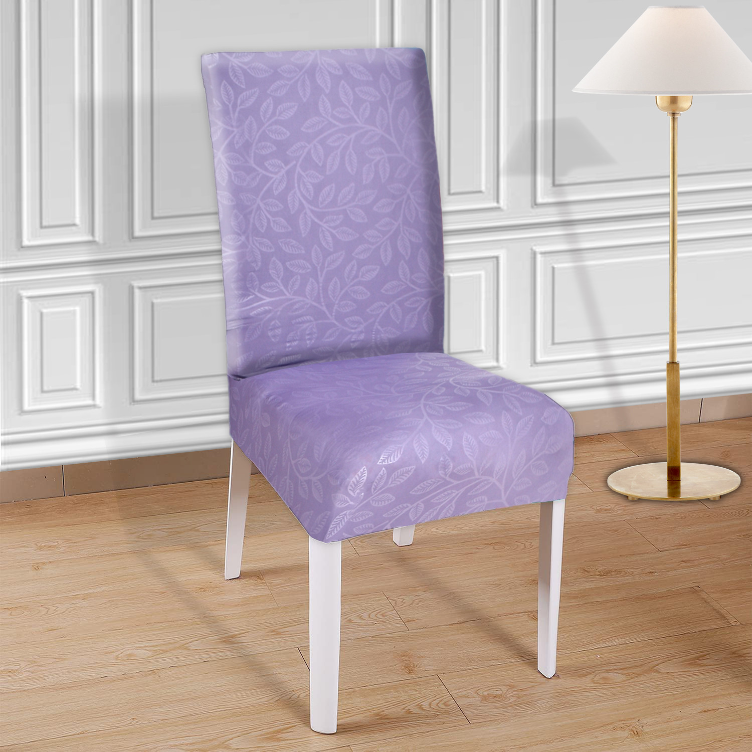Kuber Industries Leaf Printed Elastic Stretchable Polyster Chair Cover For Home, Office, Hotels, Wedding Banquet (Purple)