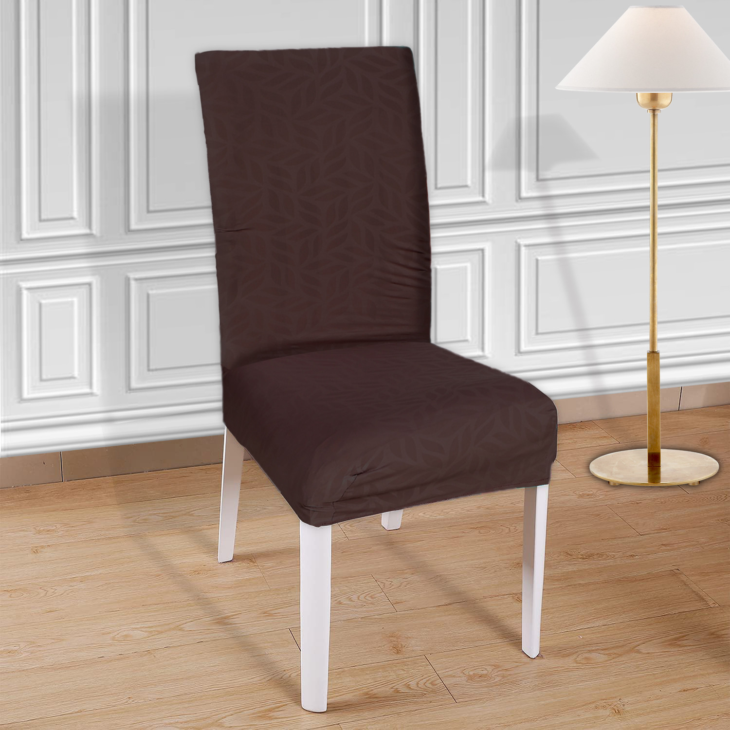 Kuber Industries Leaf Printed Elastic Stretchable Polyster Chair Cover For Home, Office, Hotels, Wedding Banquet (Brown)