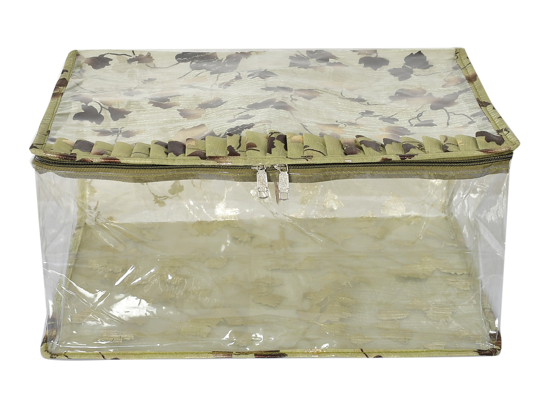Kuber Industries Leaf Printed Laminated Transparent Underbed Storage Bag (Green)-HS43KUBMART26129