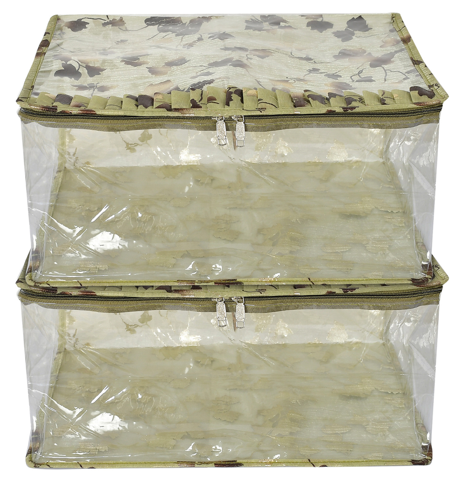 Kuber Industries Leaf Printed Laminated Transparent Underbed Storage Bag (Green)-HS43KUBMART26129