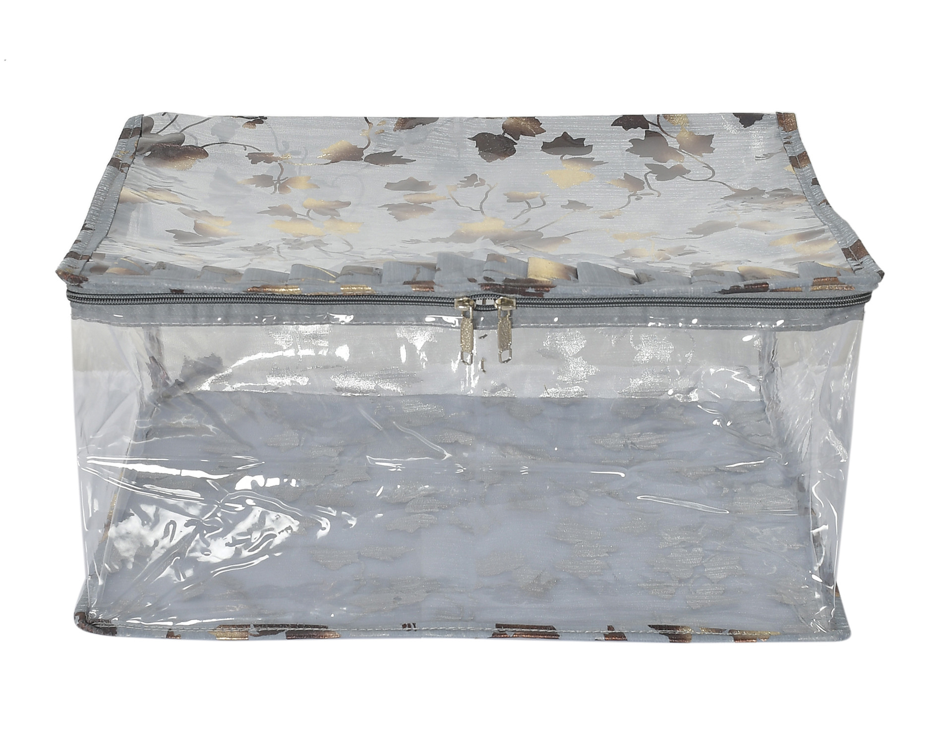 Kuber Industries Leaf Printed Laminated Transparent Underbed Storage Bag (Grey)-HS43KUBMART26133