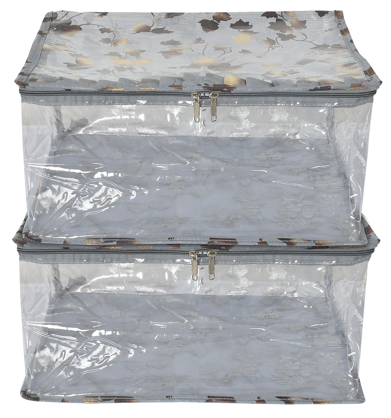 Kuber Industries Leaf Printed Laminated Transparent Underbed Storage Bag (Grey)-HS43KUBMART26133