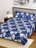 Kuber Industries leaf Printed Luxurious Soft Breathable &amp; Comfortable Glace Cotton Double Bedsheet With 2 Pillow Covers (Blue)-HS43KUBMART26805