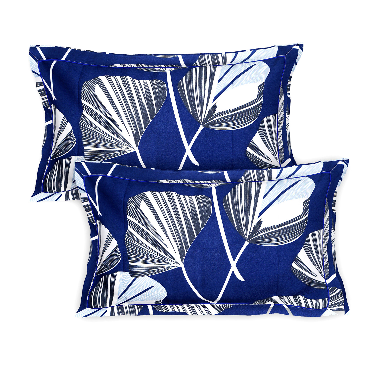 Kuber Industries leaf Printed Luxurious Soft Breathable & Comfortable Glace Cotton Double Bedsheet With 2 Pillow Covers (Blue)-HS43KUBMART26805