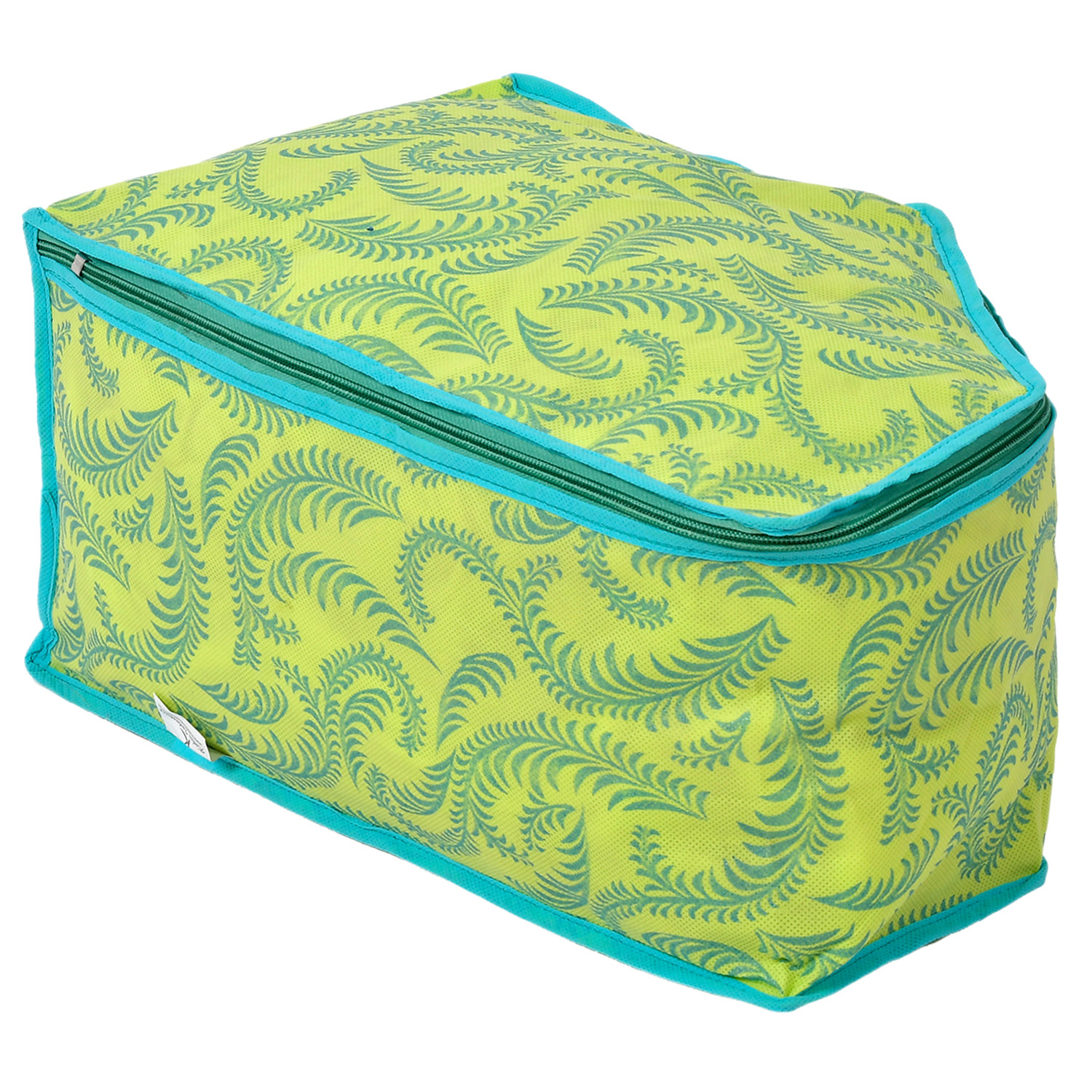 Kuber Industries Leaf Printed Non-Woven Blouse Cover/Organizer With Front Window- (Green)-44KM0529