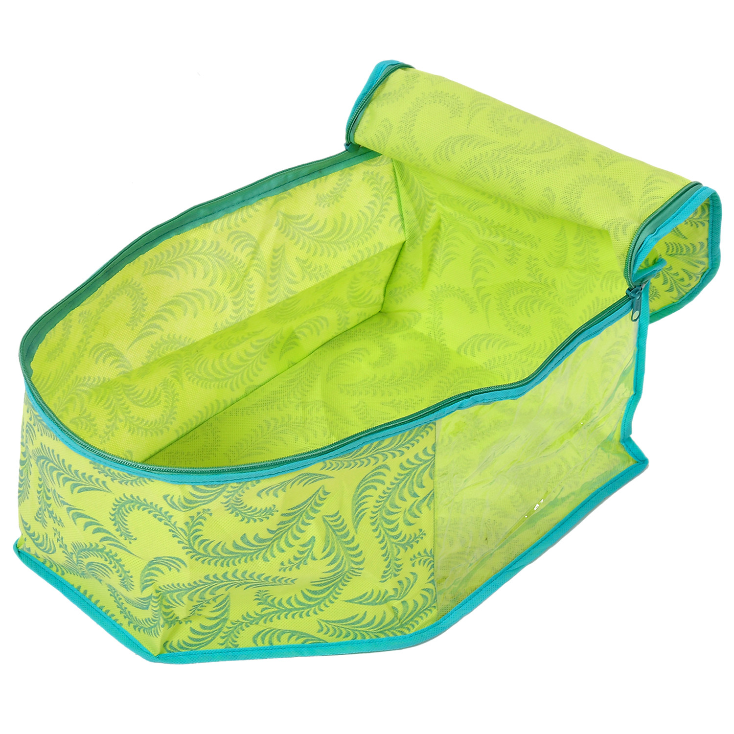 Kuber Industries Leaf Printed Non-Woven Blouse Cover/Organizer With Front Window- (Green)-44KM0529