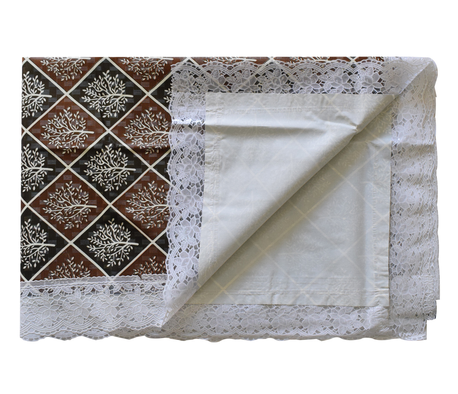 Kuber Industries Leaf Printed PVC 4 Seater Center Table Cover, Protector With White Lace Border, 40