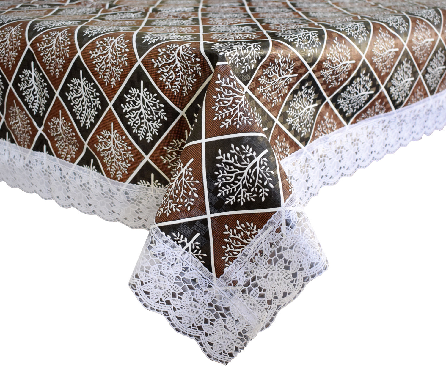 Kuber Industries Leaf Printed PVC 4 Seater Center Table Cover, Protector With White Lace Border, 40