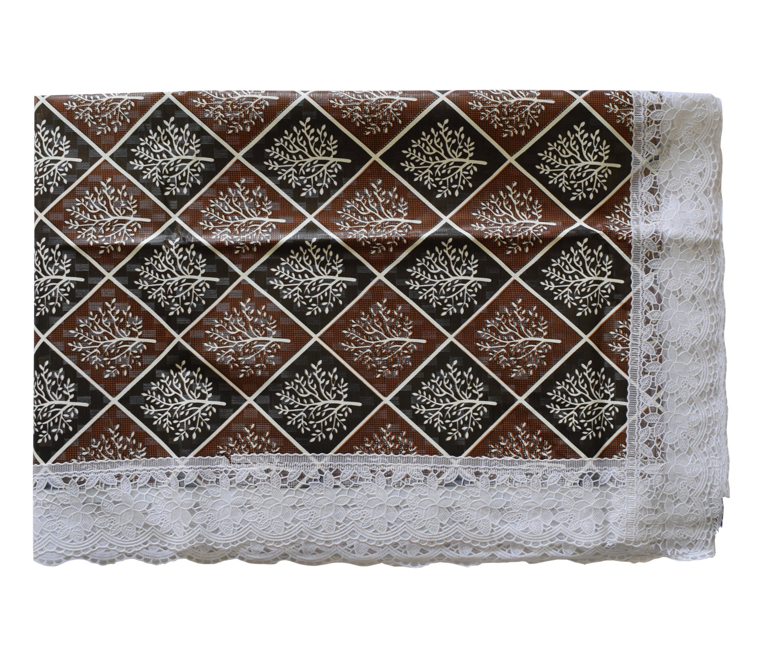 Kuber Industries Leaf Printed PVC 6 Seater Dinning Table Cover, Protector With White Lace Border, 60