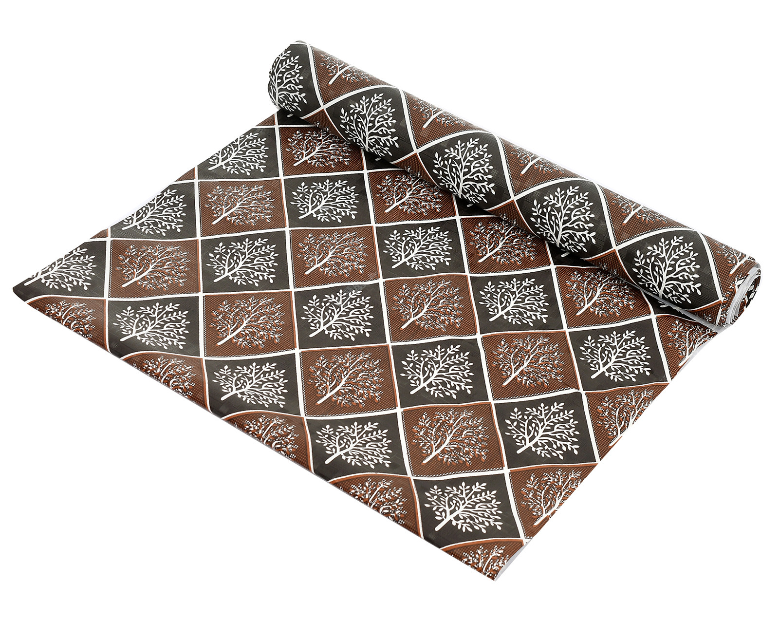 Kuber Industries Leaf Printed PVC Anti Slip Skid Shelf Mat, 10 Mtr (Brown & Black)