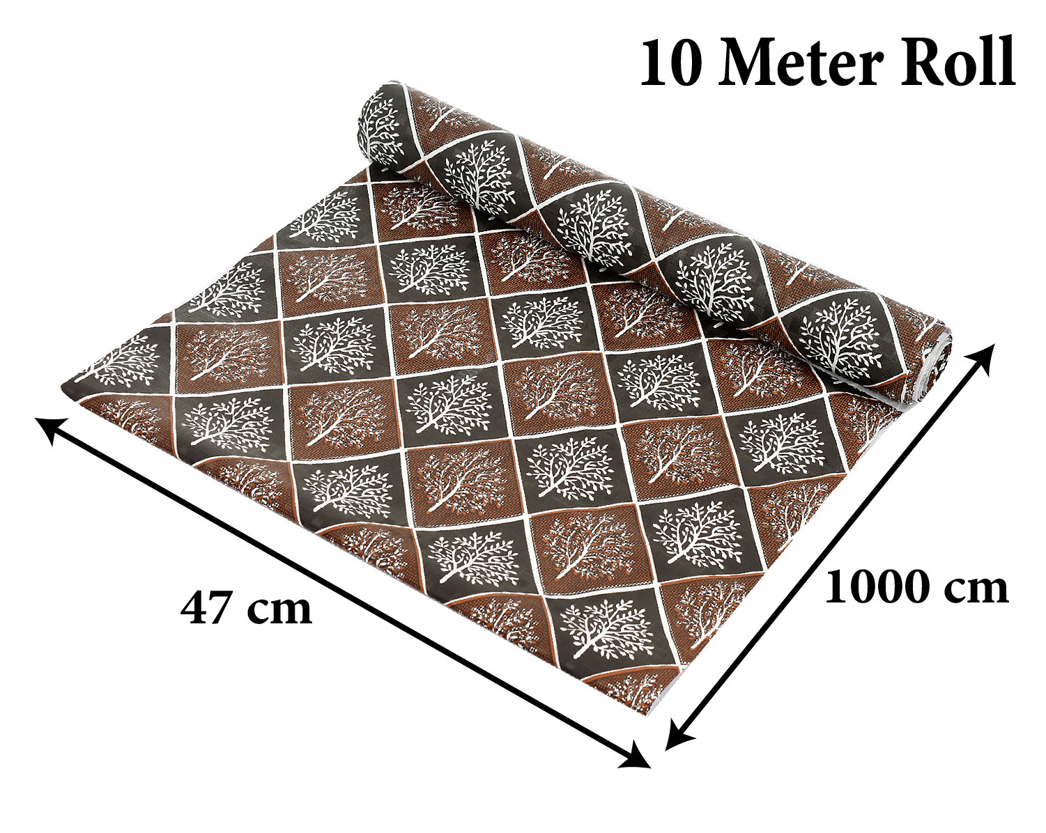 Kuber Industries Leaf Printed PVC Anti Slip Skid Shelf Mat, 10 Mtr (Brown & Black)
