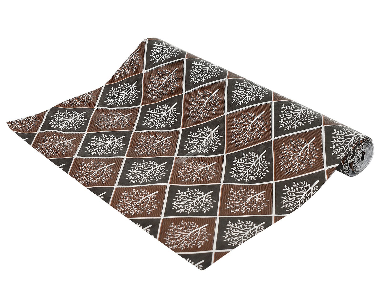 Kuber Industries Leaf Printed PVC Anti Slip Skid Shelf Mat, 5 Mtr (Brown & Black)