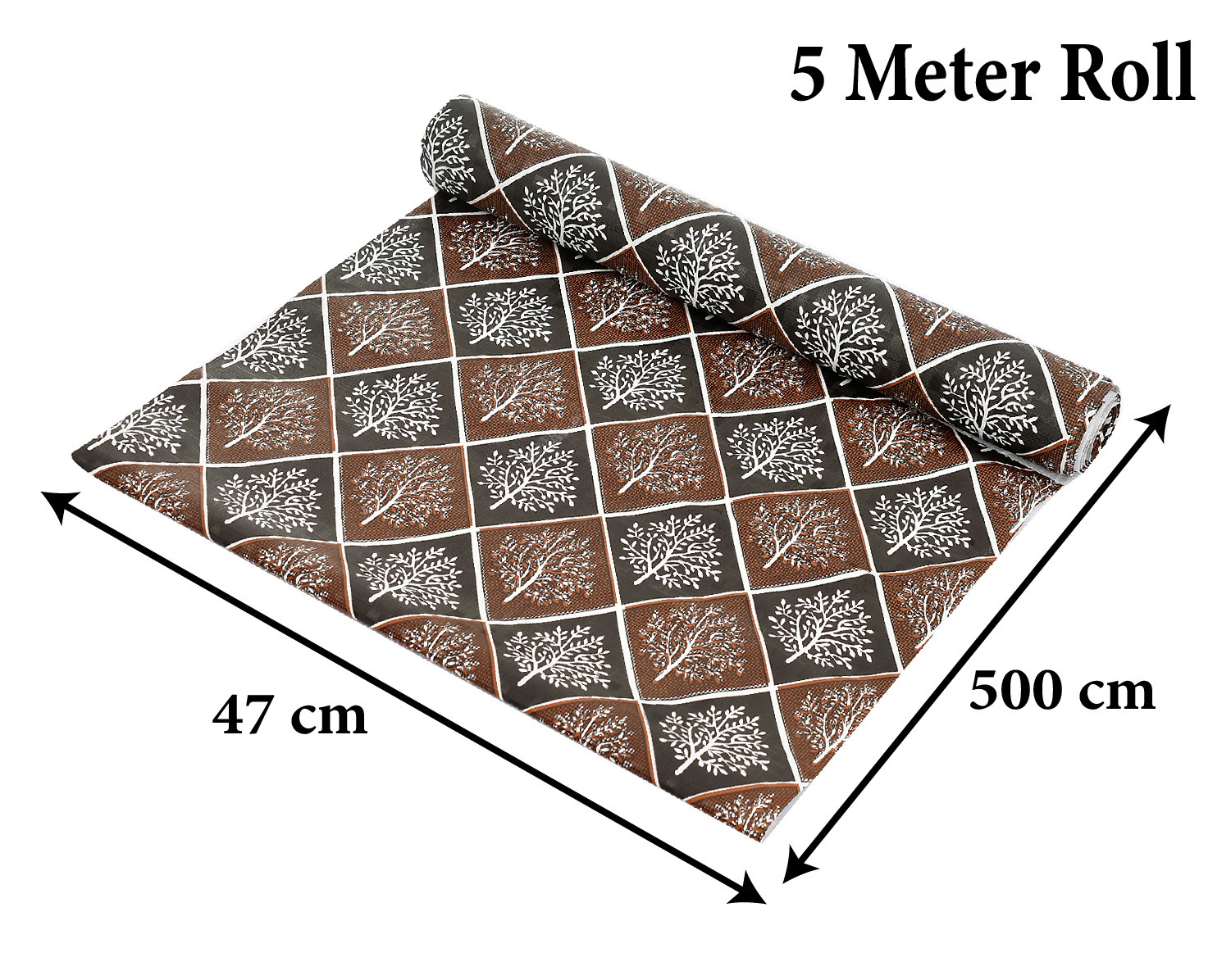 Kuber Industries Leaf Printed PVC Anti Slip Skid Shelf Mat, 5 Mtr (Brown & Black)