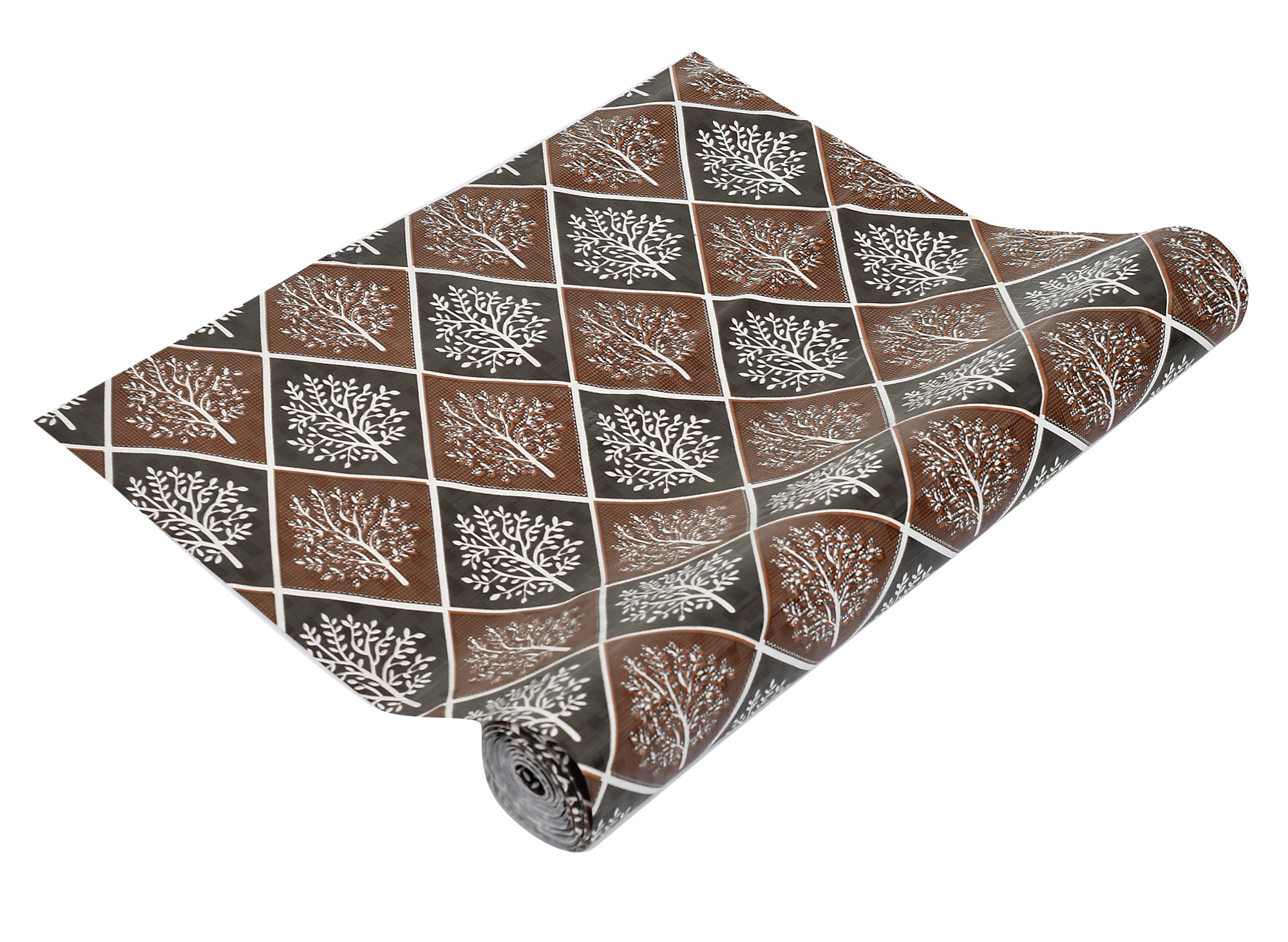 Kuber Industries Leaf Printed PVC Anti Slip Skid Shelf Mat, 5 Mtr (Brown & Black)
