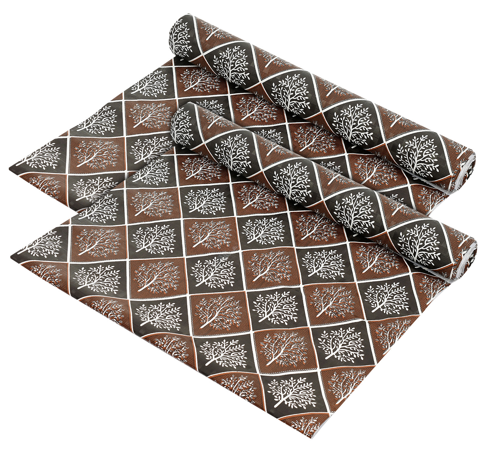 Kuber Industries Leaf Printed PVC Anti Slip Skid Shelf Mat, 5 Mtr (Brown & Black)