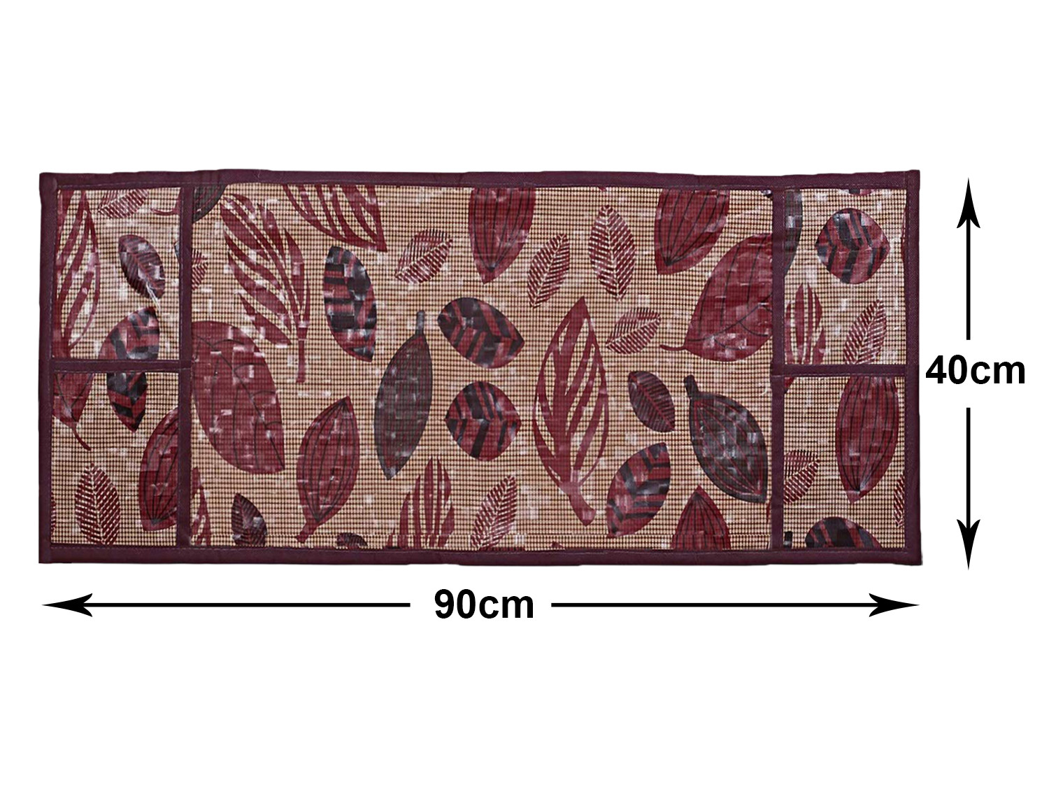 Kuber Industries Leaf Printed PVC Decorative Microwave Oven Top Cover With 4 Utility Pockets (Maroon)