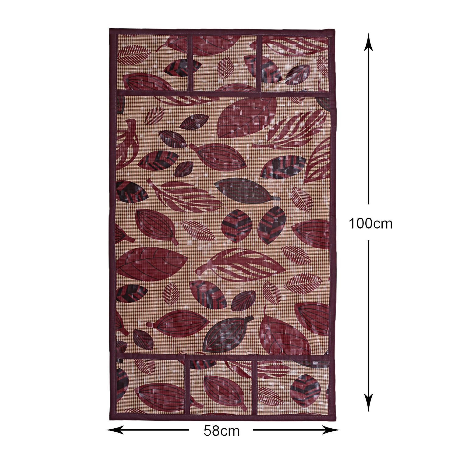 Kuber Industries Leaf Printed PVC Fridge Top Cover, Protect For Scratches, Wear & Tear And Dust With 6 Utility Side Pockets (Maroon)