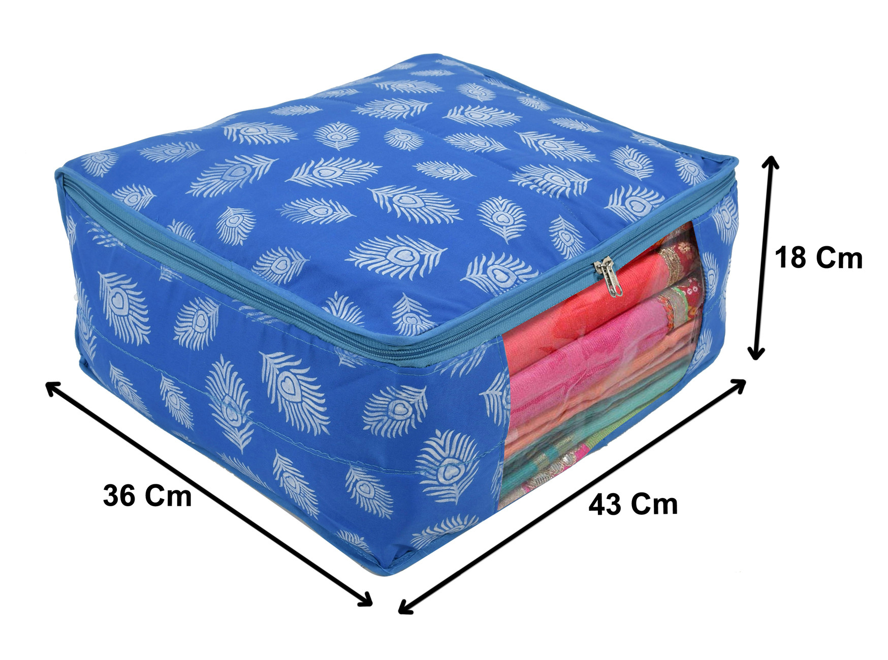 Kuber Industries Leaf Printed Saree Cover/Clothes Organiser For Wardrobe With Transparent Window,(Blue)