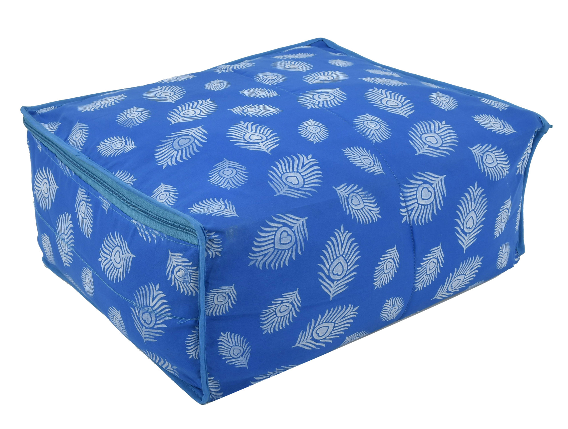 Kuber Industries Leaf Printed Saree Cover/Clothes Organiser For Wardrobe With Transparent Window,(Blue)