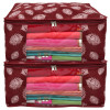 Kuber Industries Leaf Printed Saree Cover/Clothes Organiser For Wardrobe With Transparent Window,(Maroon)