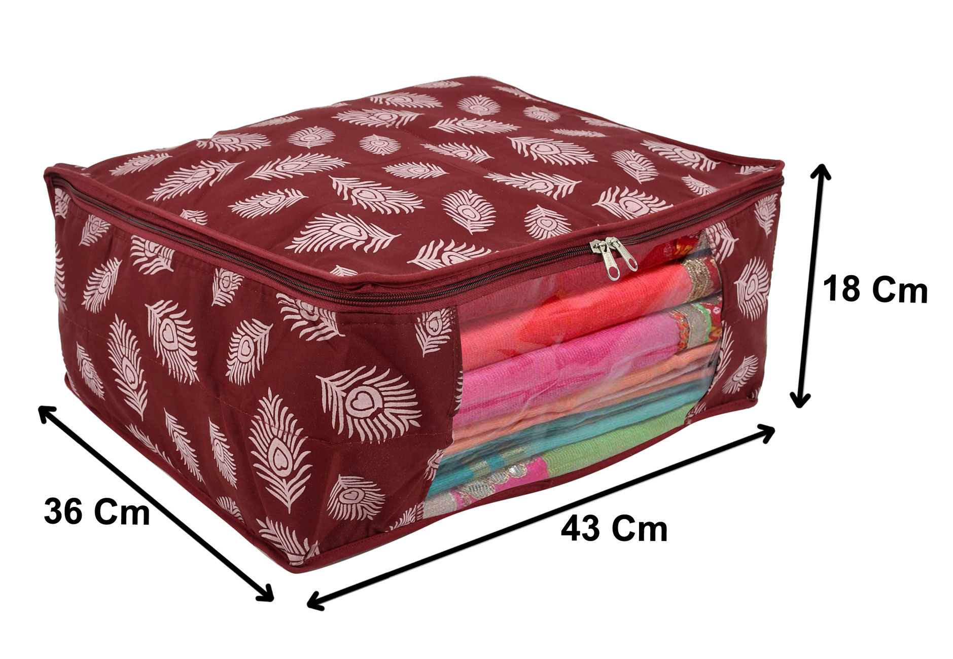Kuber Industries Leaf Printed Saree Cover/Clothes Organiser For Wardrobe With Transparent Window,(Maroon)