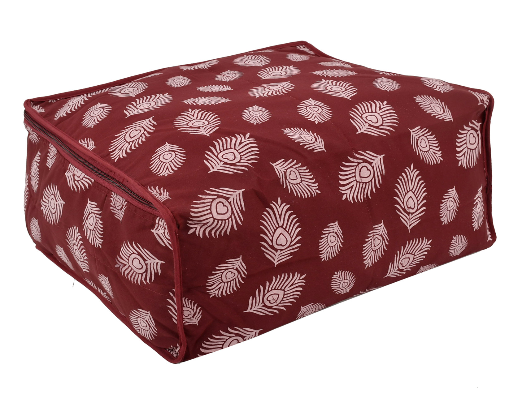 Kuber Industries Leaf Printed Saree Cover/Clothes Organiser For Wardrobe With Transparent Window,(Maroon)