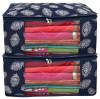 Kuber Industries Leaf Printed Saree Cover/Clothes Organiser For Wardrobe With Transparent Window,(Navy Blue)