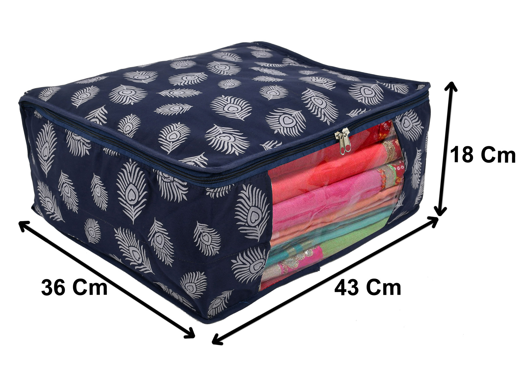 Kuber Industries Leaf Printed Saree Cover/Clothes Organiser For Wardrobe With Transparent Window,(Navy Blue)