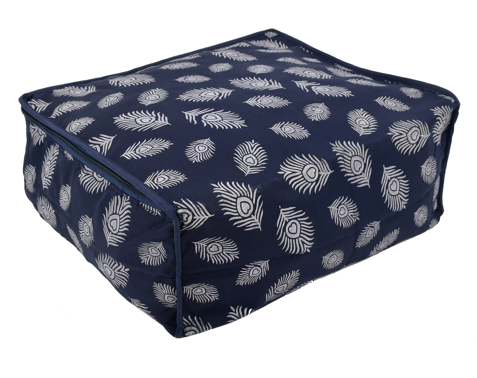 Kuber Industries Leaf Printed Saree Cover/Clothes Organiser For Wardrobe With Transparent Window,(Navy Blue)