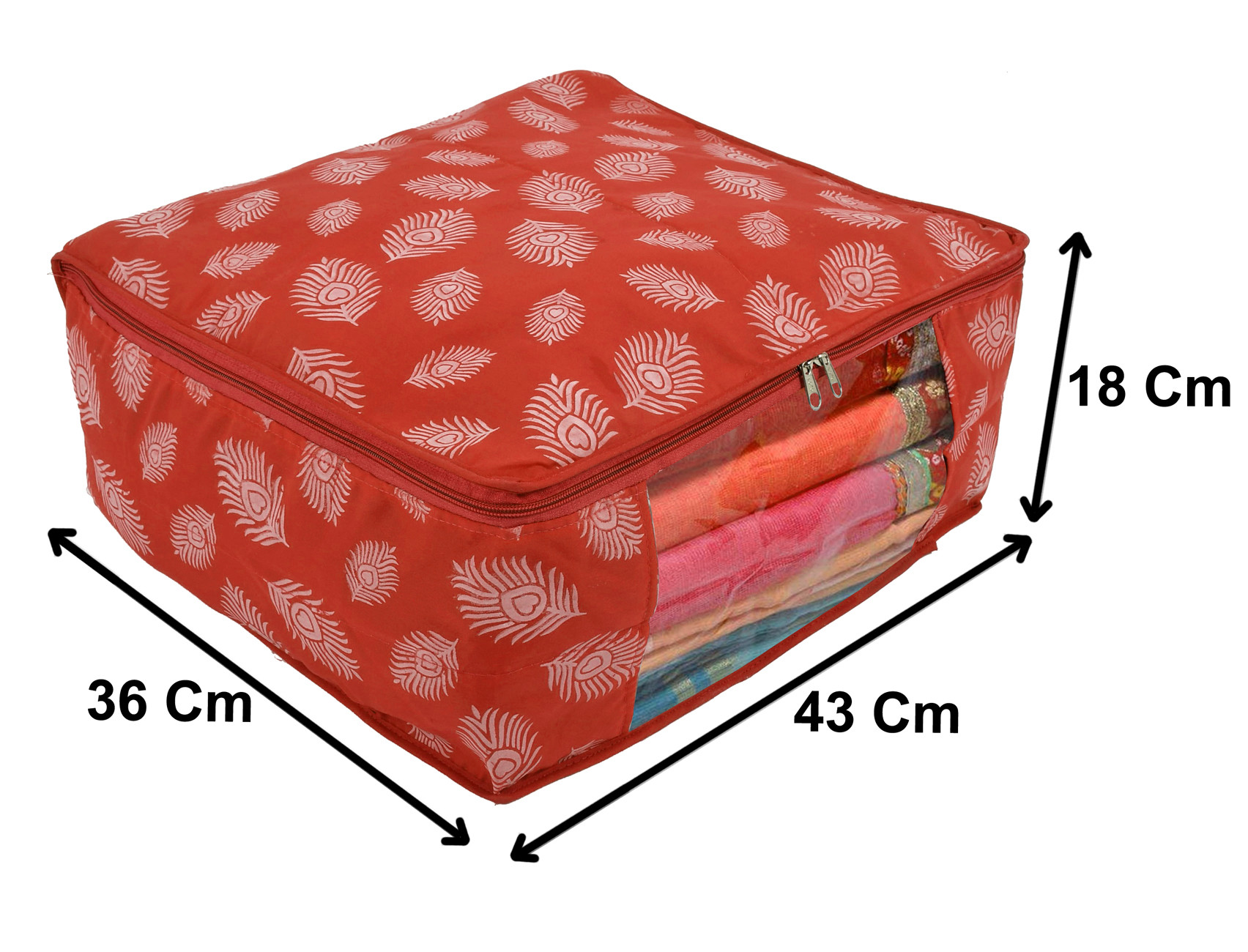 Kuber Industries Leaf Printed Saree Cover/Clothes Organiser For Wardrobe With Transparent Window,(Orange)