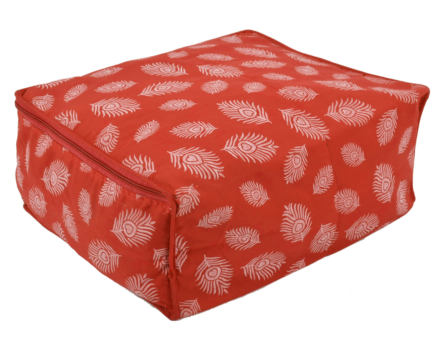 Kuber Industries Leaf Printed Saree Cover/Clothes Organiser For Wardrobe With Transparent Window,(Orange)