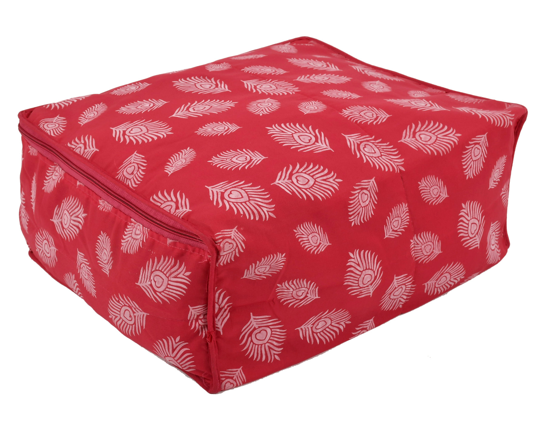 Kuber Industries Leaf Printed Saree Cover/Clothes Organiser For Wardrobe With Transparent Window,(Pink)