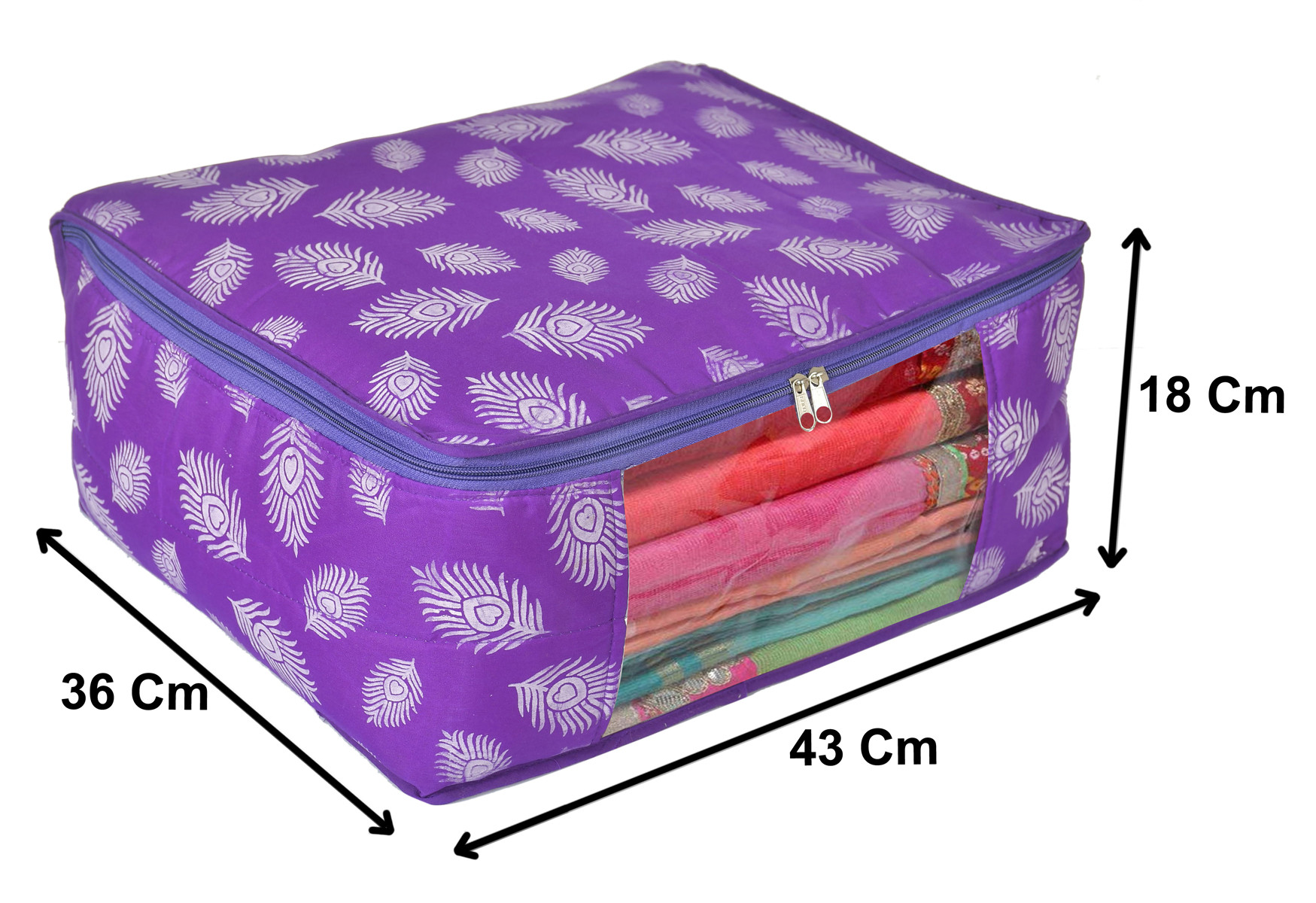 Kuber Industries Leaf Printed Saree Cover/Clothes Organiser For Wardrobe With Transparent Window,(Purple)