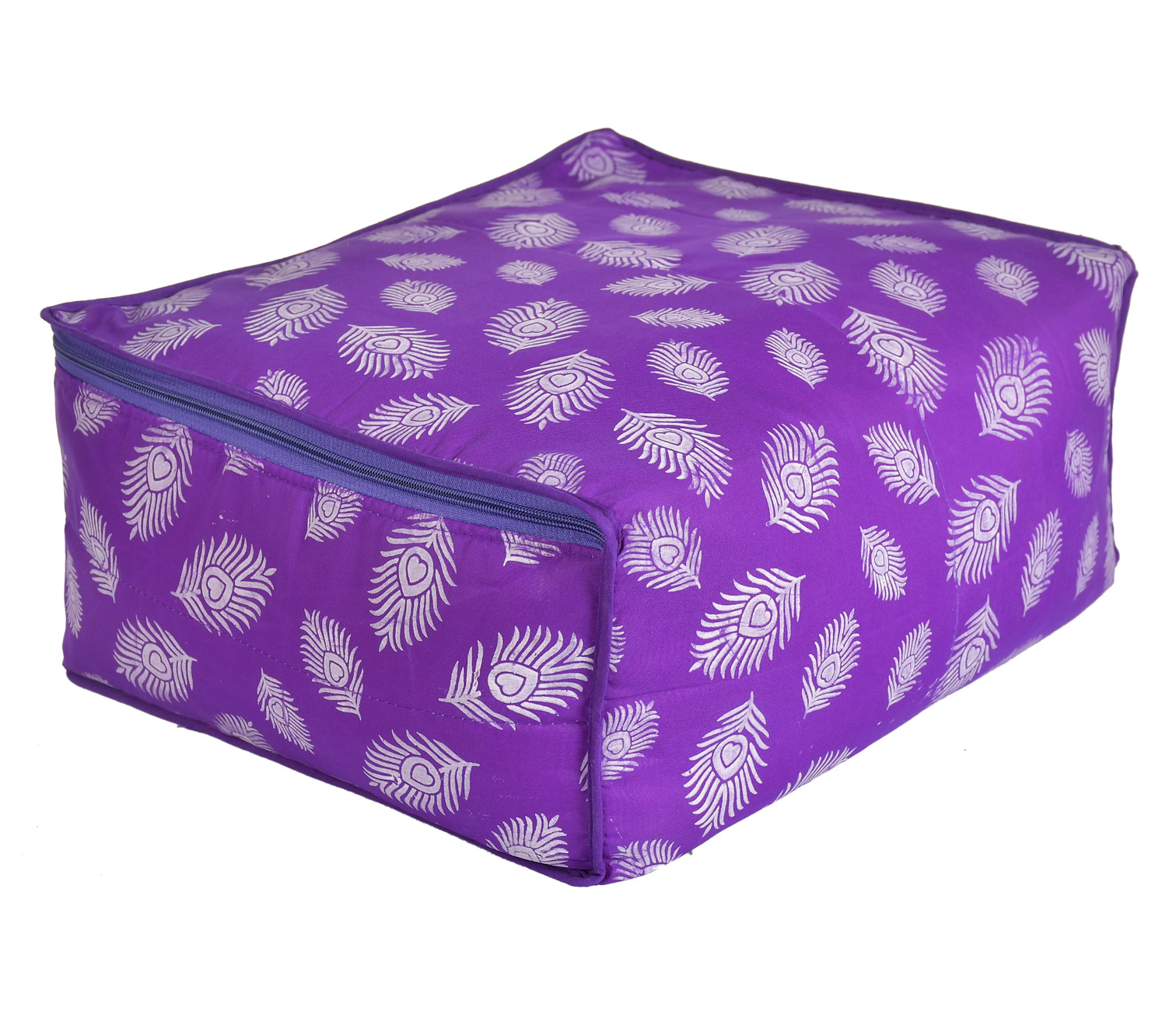 Kuber Industries Leaf Printed Saree Cover/Clothes Organiser For Wardrobe With Transparent Window,(Purple)